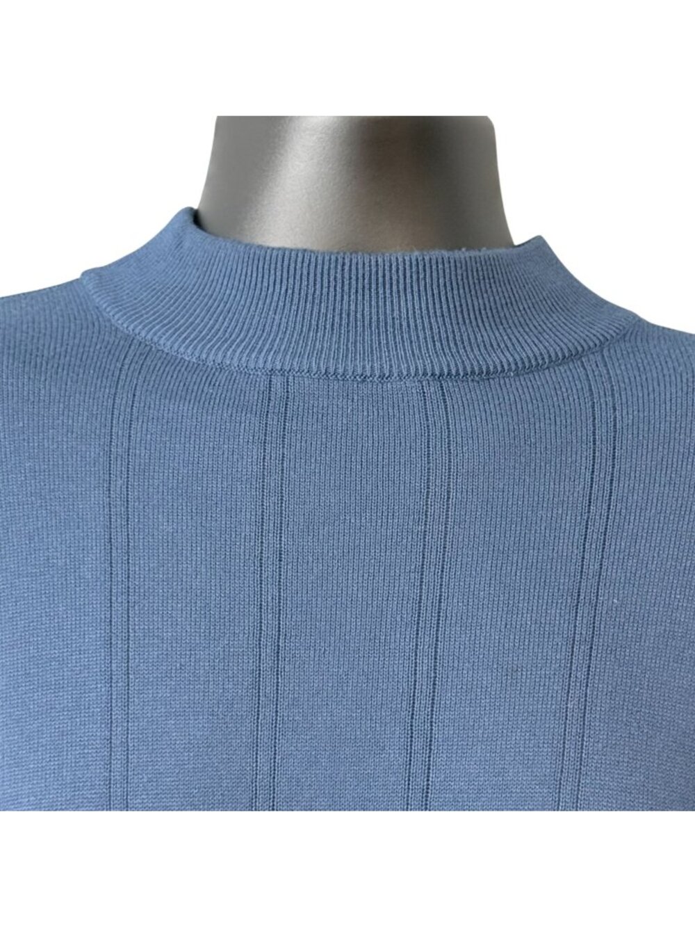 Paul Fredrick Mock Neck Sweater S Ribbed Cotton Blend Light Blue Made In Italy